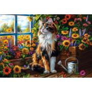 Puzzle Castorland Meditation der Katze unter Blumen 1000 Teile